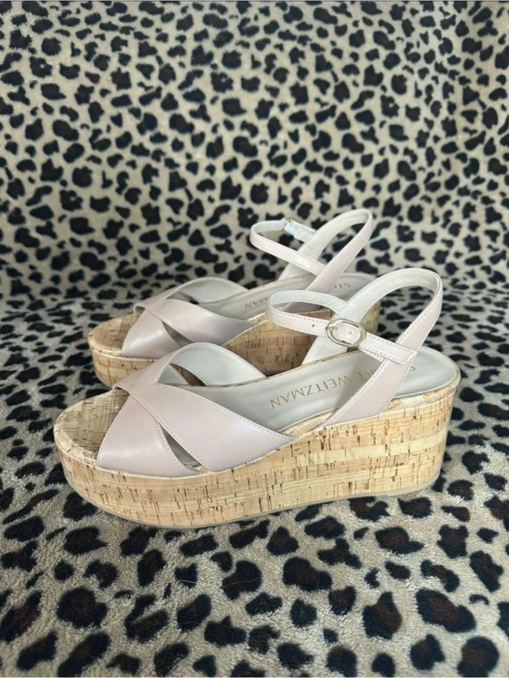Gorgeous Stuart Weitzman Blush Pink Cork Platform Wedge Sandals